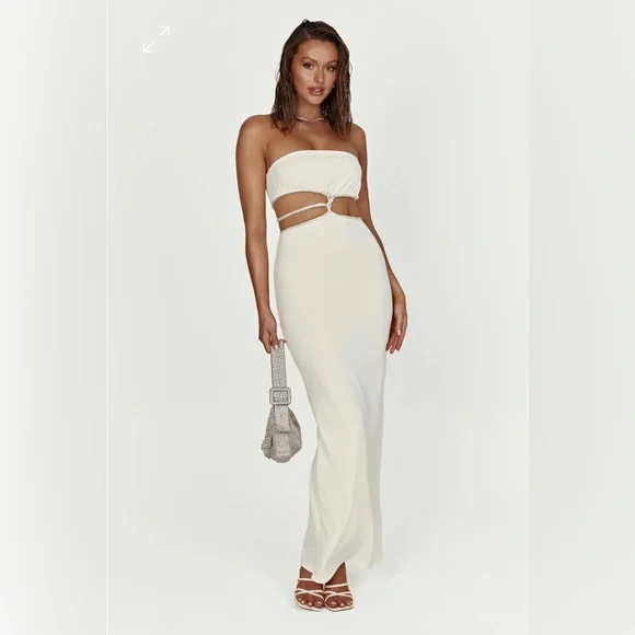 Billie Strapless Maxi Dress | Bone | MESHKI | Size XS | Afterpay Available | Women's Fashion Brand